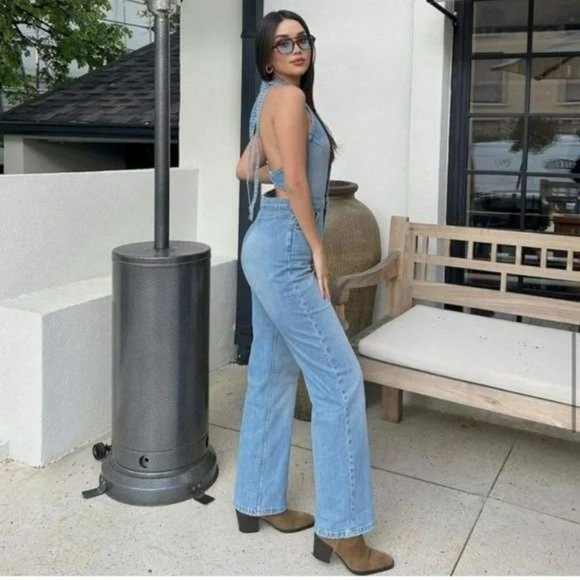 ZARA TRF DENIM HALTER NECK JUMPSUIT - Picture 3 of 9